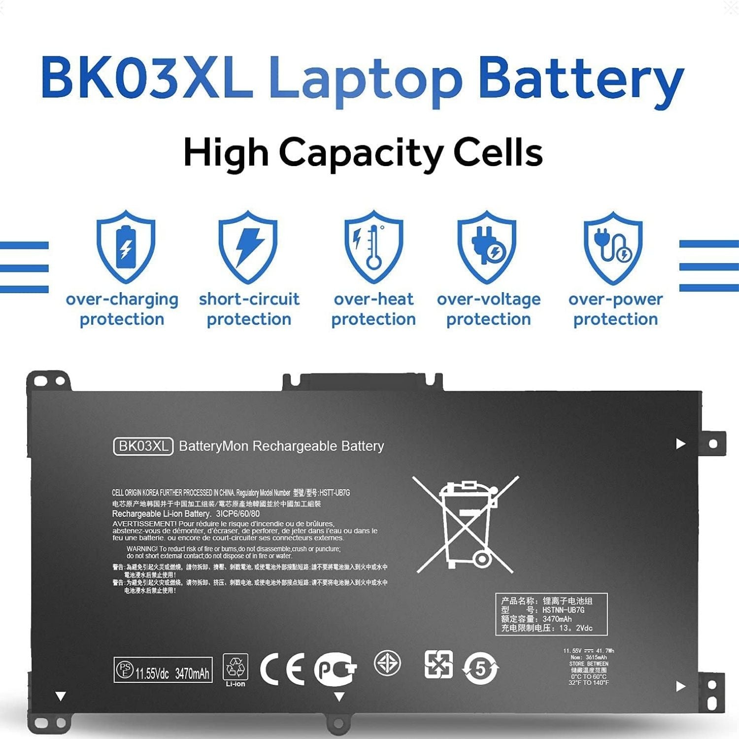 HP BK03XL Battery for Pavilion X360 14 14m Series, 14-BA175NR 14-BA253CL 14-BA125CL 14M-BA013DX 14M-BA015DX 14M-BA114DX BA014DX BA114DX HSTNN-LB7S TPN-W125 BK03041XL 916366-421 541 916811-855 series laptop's.