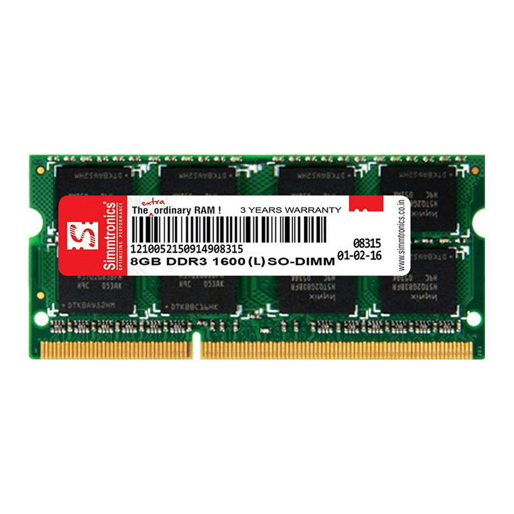 Simmtronics 8GB DDR3 Ram for Laptop with 3 Years Warranty (1600 Mhz)