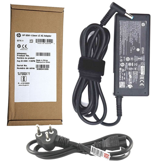 HP 65W Blue Pin 4.5mm, Adapter with 1 Year Brand Warranty