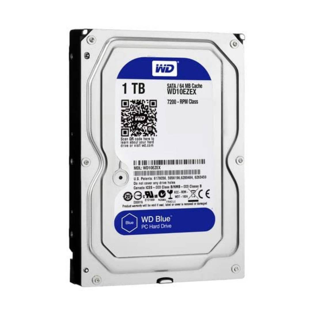 Western Digital(WD) BLUE Desktop 1TB( 1Terabyte) 3.5Hard Disk Drive, 5400~7200RPM, SATA3 ( 6.0GBs), 64MB Cache, IDEAL for PC Mac CCTV NAS DVR Raid and SATA Applications, 1YR Warranty (Blue)